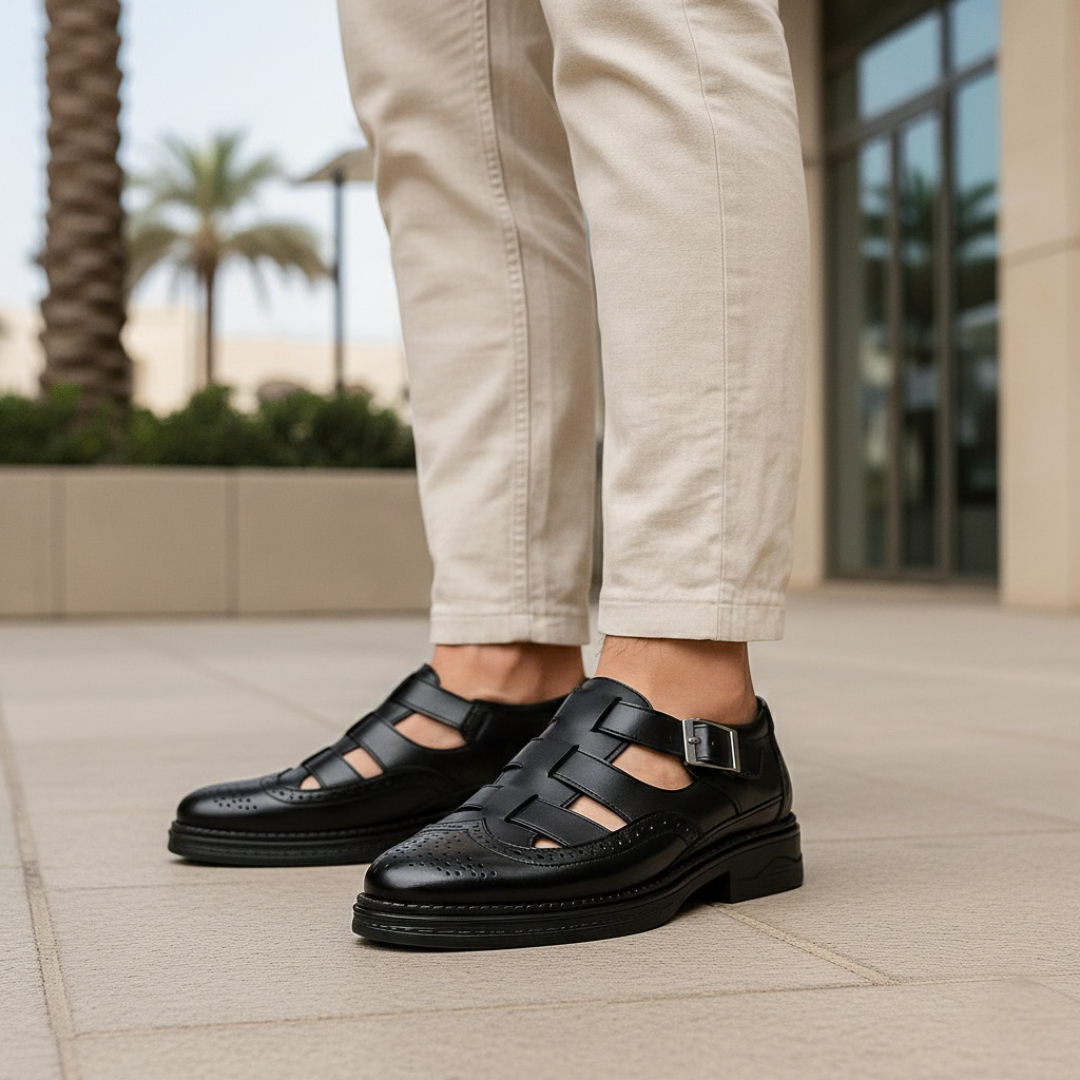 Stylish Men's Leather Sandals - Comfortable and Slip-On