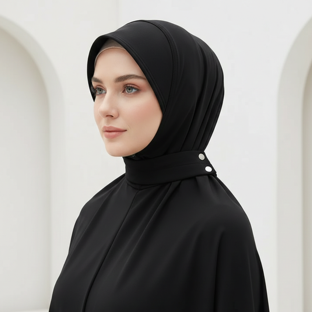 Instant Jersey Hijab Undercap – Soft Stretch Full Cover Turban with Snap Closure