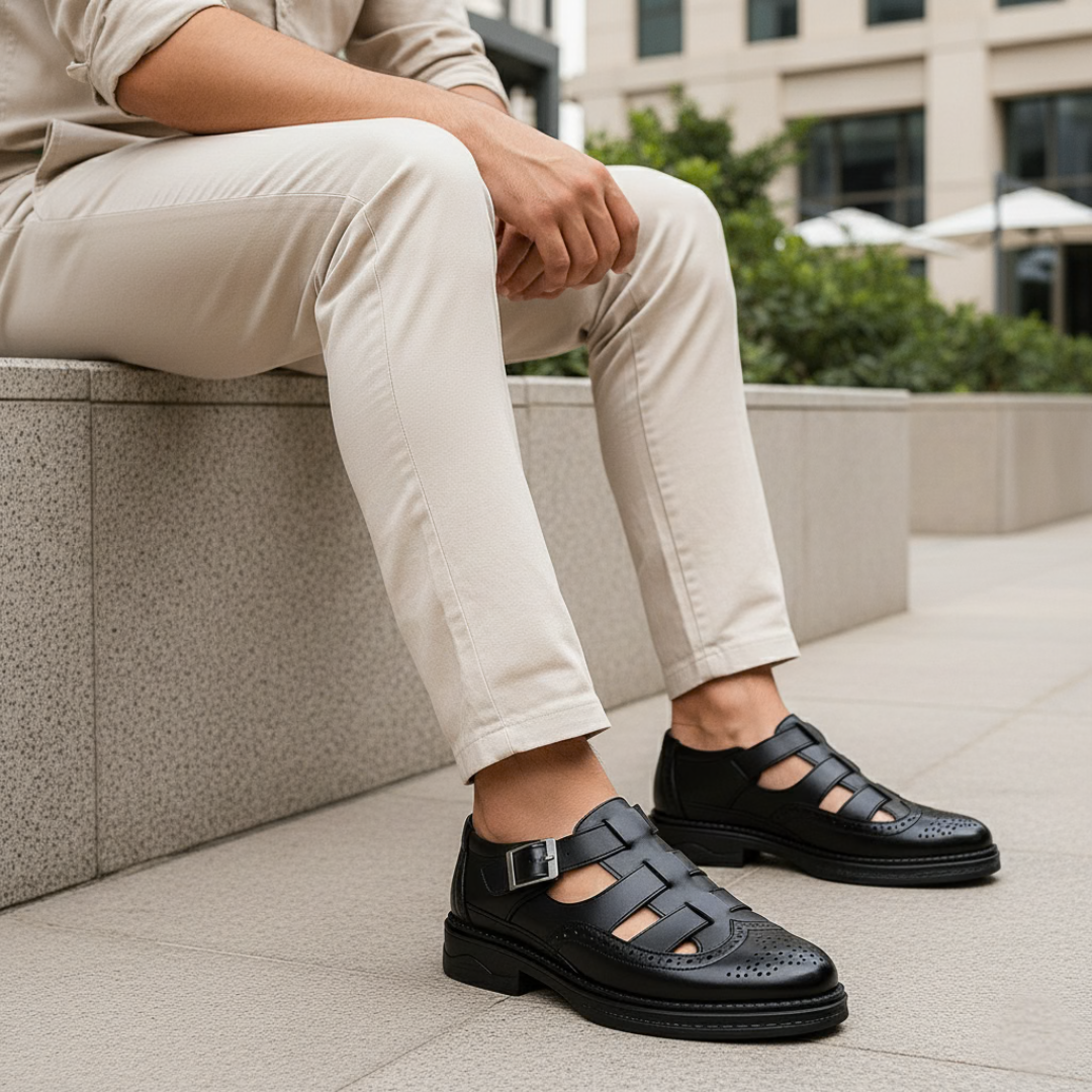 Stylish Men's Leather Sandals - Comfortable and Slip-On