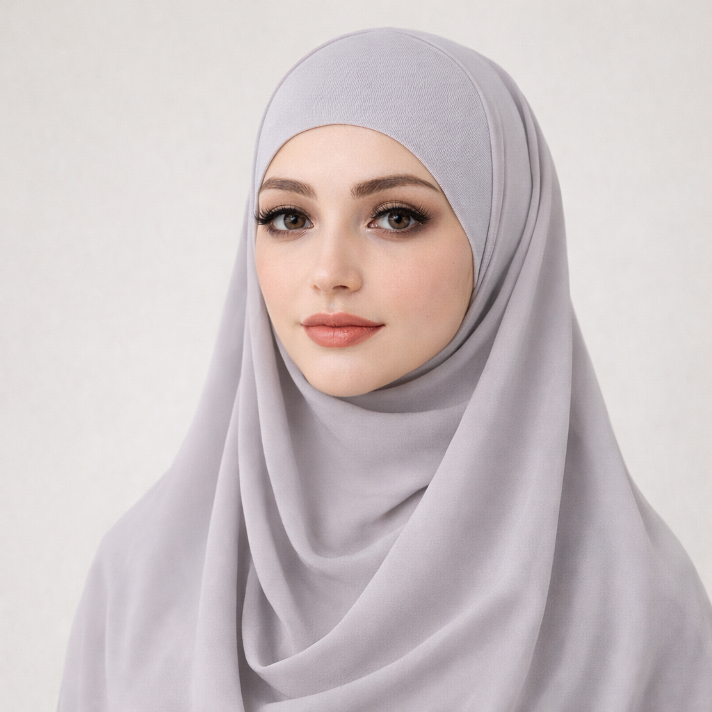 Instant Chiffon Hijab with Magnetic Buckle & Open Cap