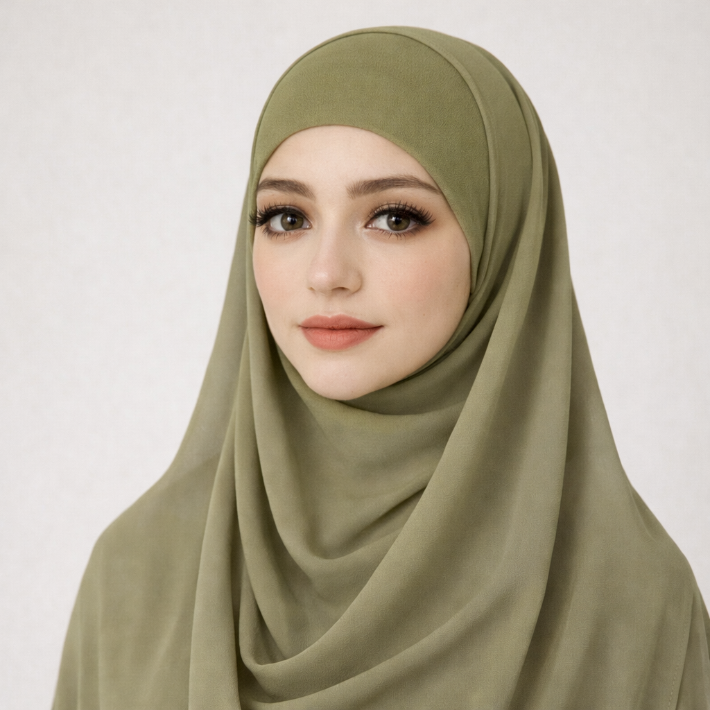 Instant Chiffon Hijab with Magnetic Buckle & Open Cap
