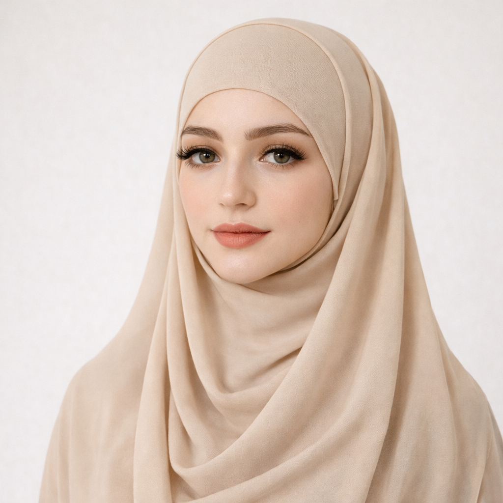 Instant Chiffon Hijab with Magnetic Buckle & Open Cap
