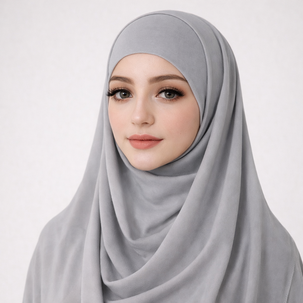 Instant Chiffon Hijab with Magnetic Buckle & Open Cap