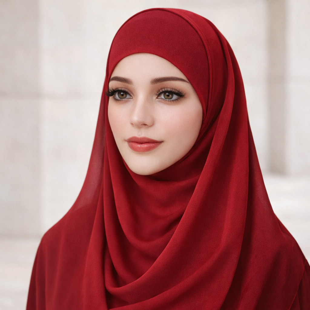 Instant Chiffon Hijab with Magnetic Buckle & Open Cap