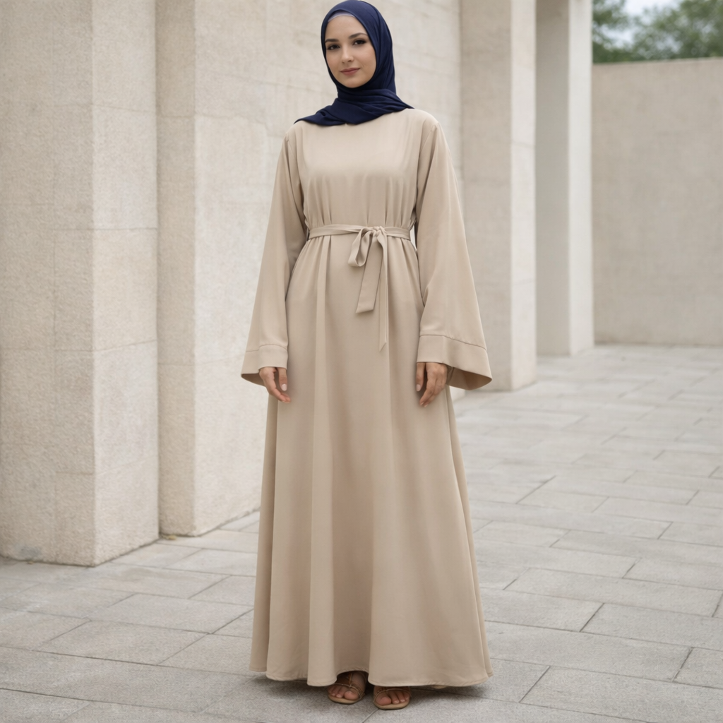 Modest Tie-Waist Abaya Maxi Dress for Women