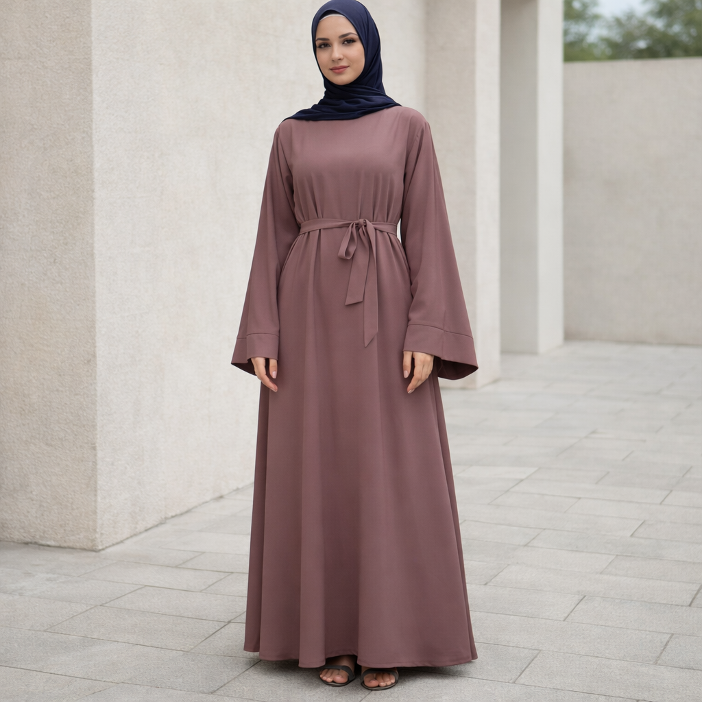 Modest Tie-Waist Abaya Maxi Dress for Women