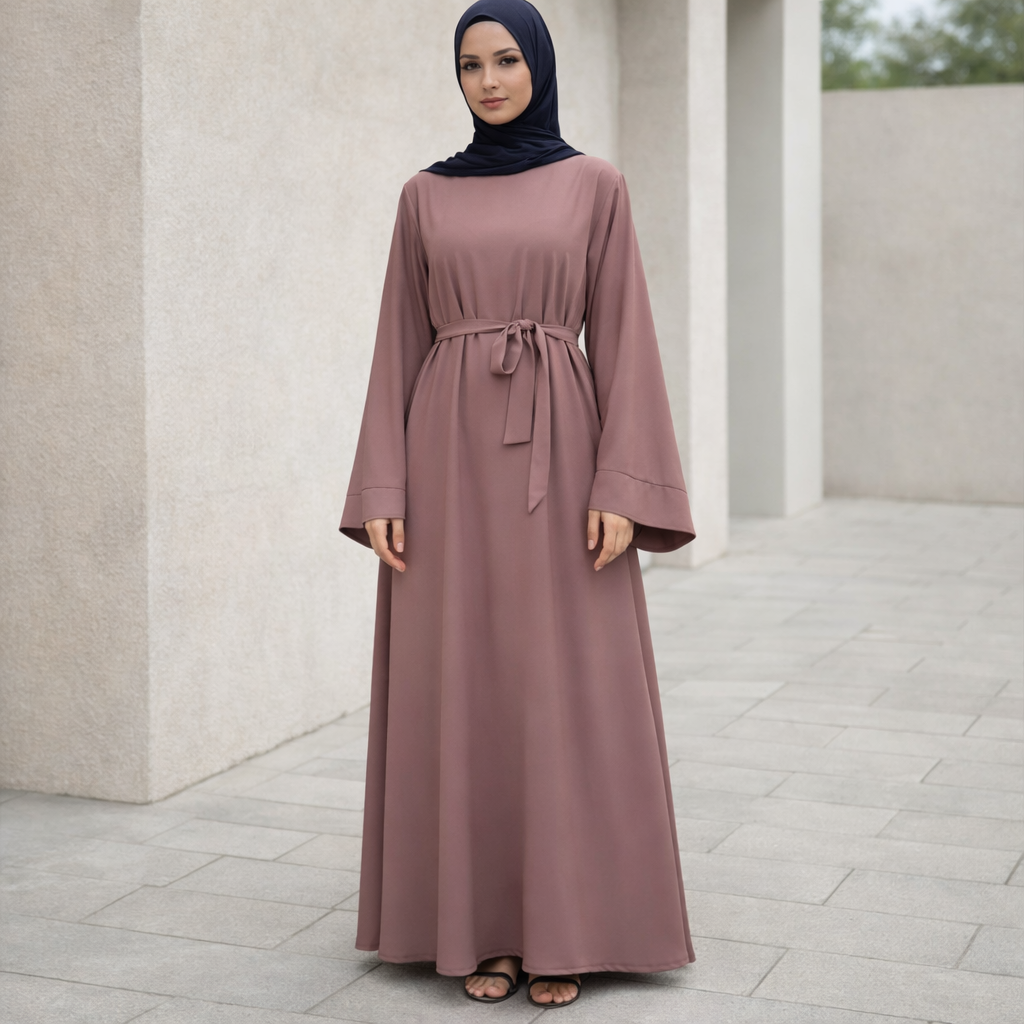 Modest Tie-Waist Abaya Maxi Dress for Women