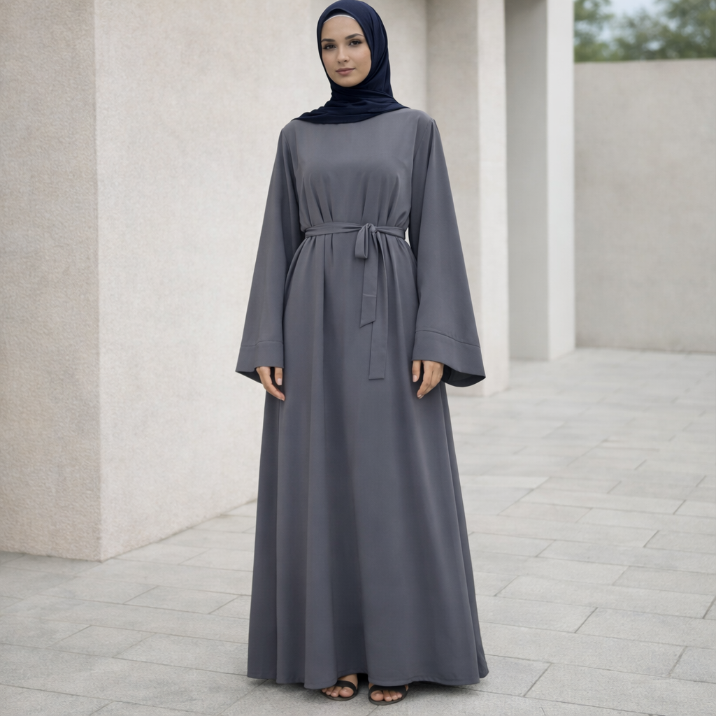 Modest Tie-Waist Abaya Maxi Dress for Women
