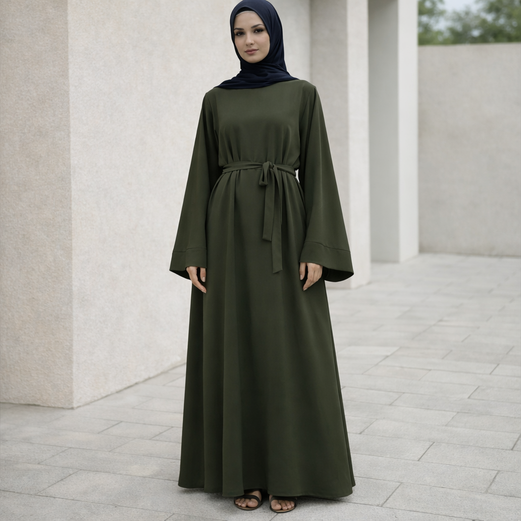 Modest Tie-Waist Abaya Maxi Dress for Women