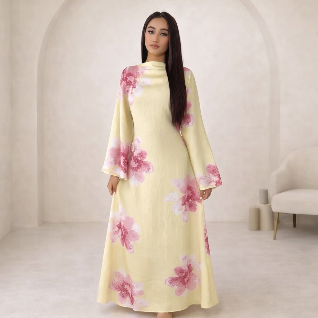 Eid Floral Print Abaya Maxi Dress for Women