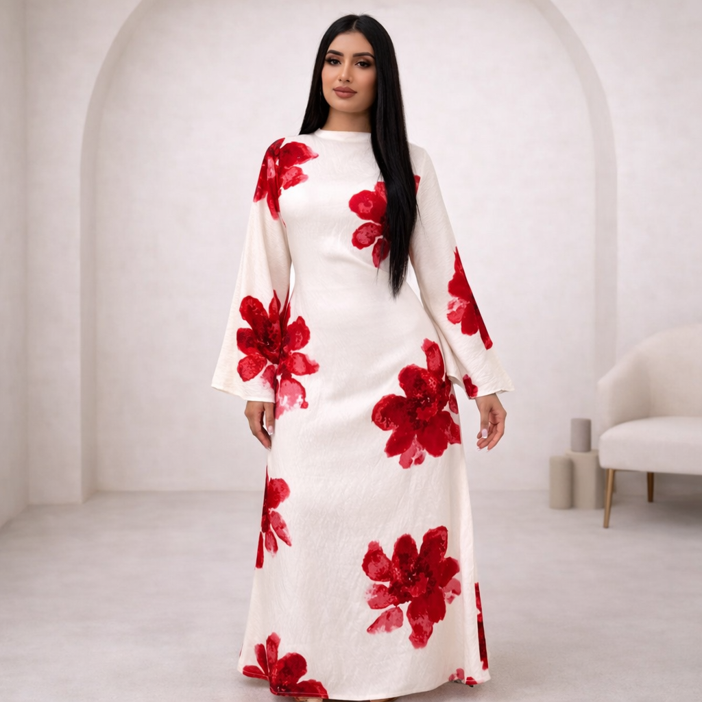 Eid Floral Print Abaya Maxi Dress for Women