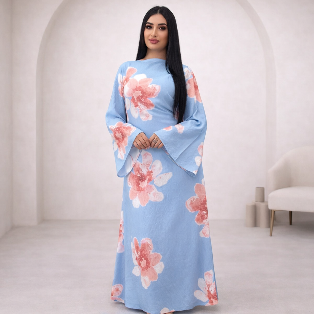 Eid Floral Print Abaya Maxi Dress for Women