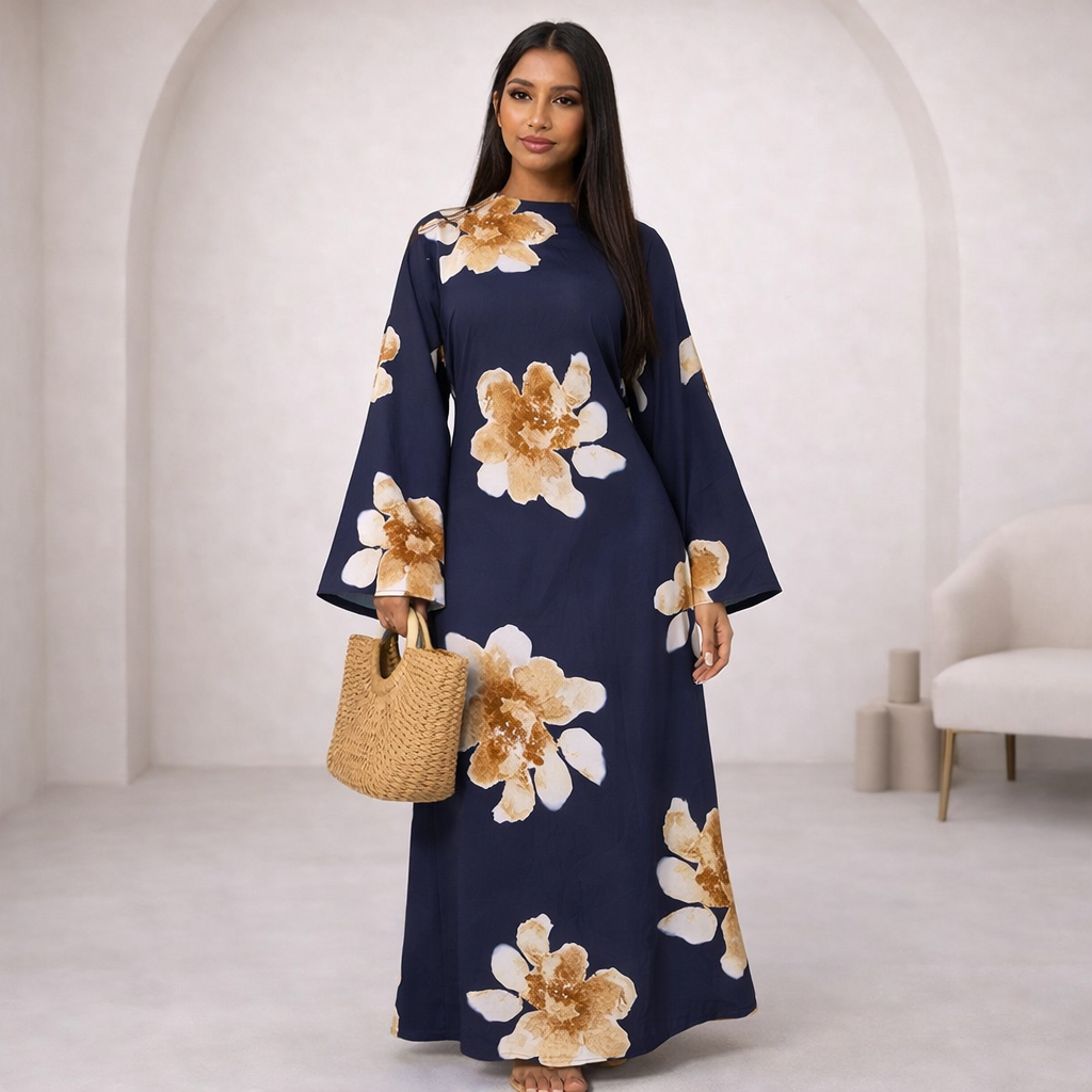 Eid Floral Print Abaya Maxi Dress for Women