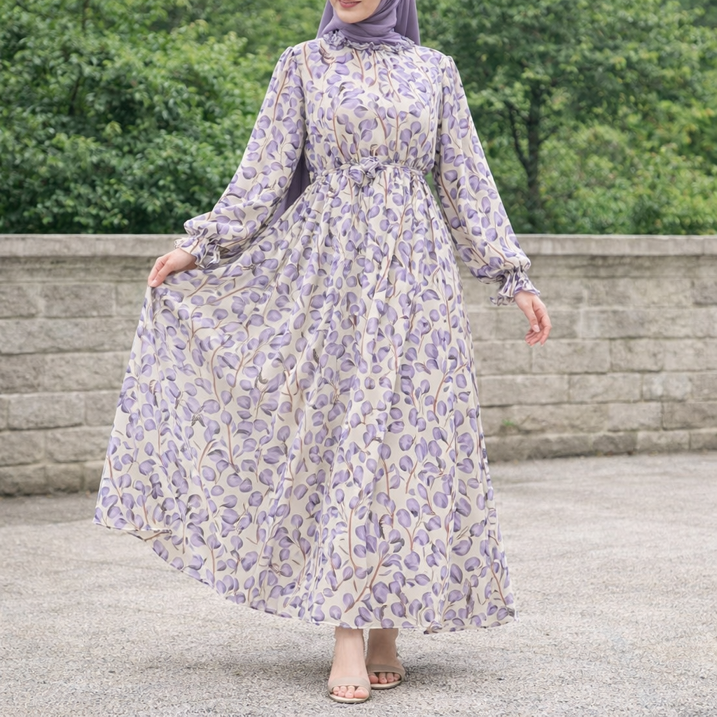 Luxury Summer Chiffon Floral Abaya Dress