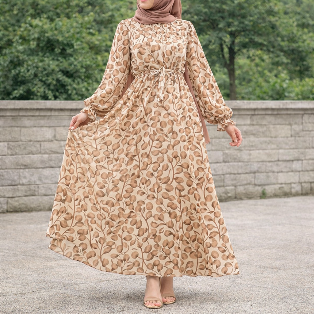 Luxury Summer Chiffon Floral Abaya Dress
