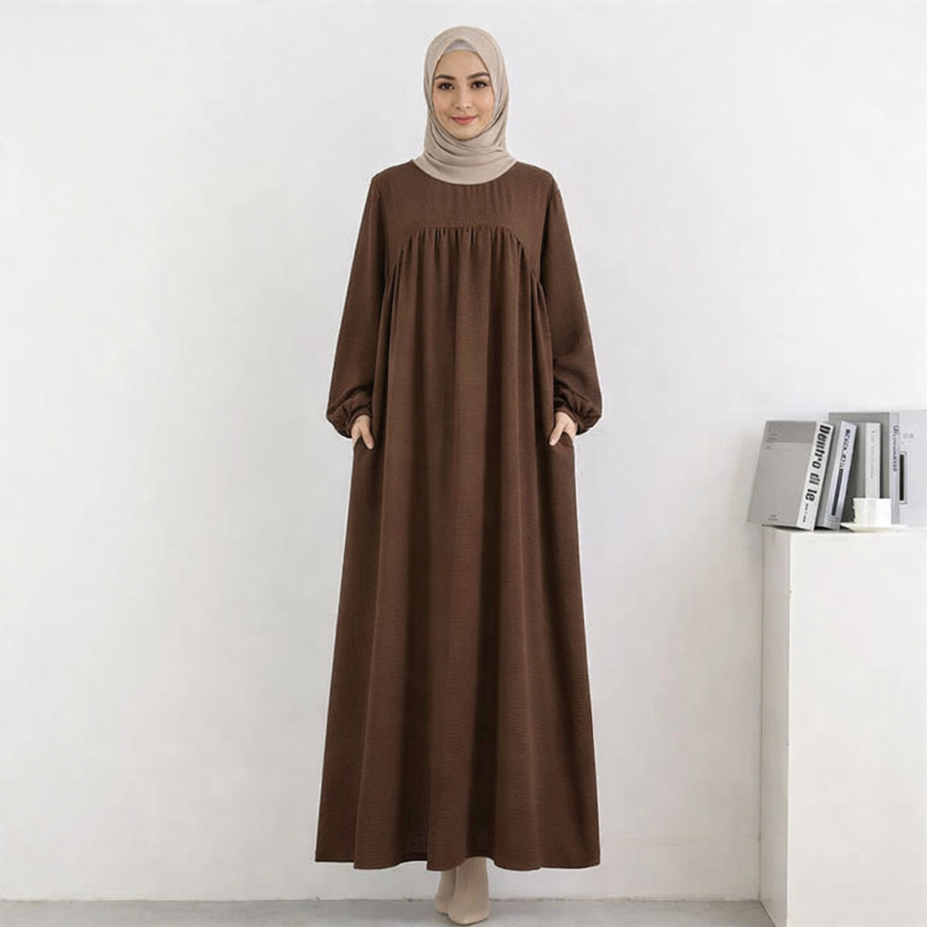 Women Loose Maxi Dress with Long Sleeves and Pockets