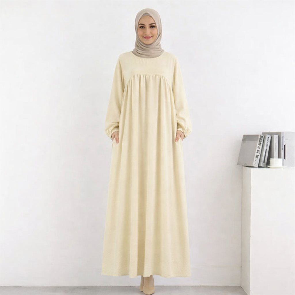 Women Loose Maxi Dress with Long Sleeves and Pockets