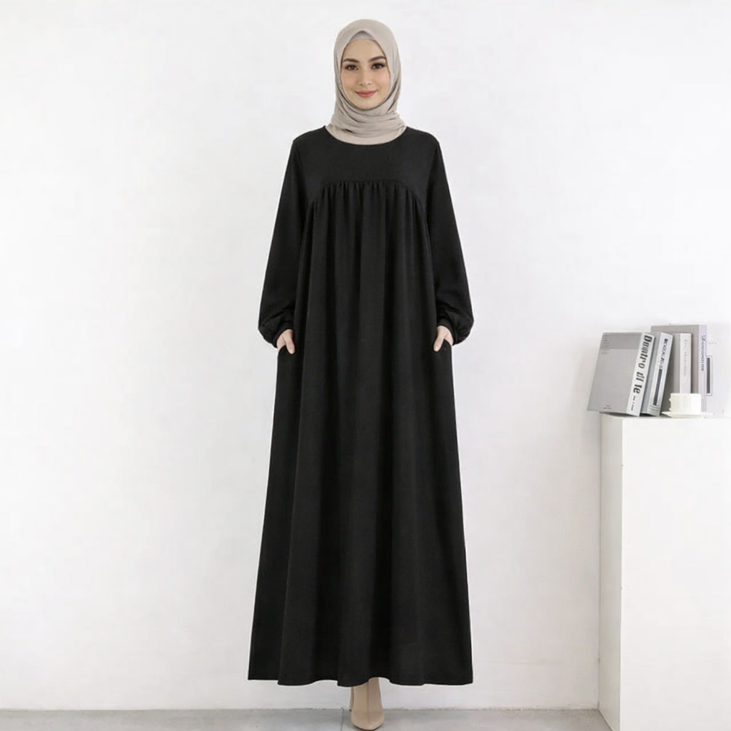 Women Loose Maxi Dress with Long Sleeves and Pockets