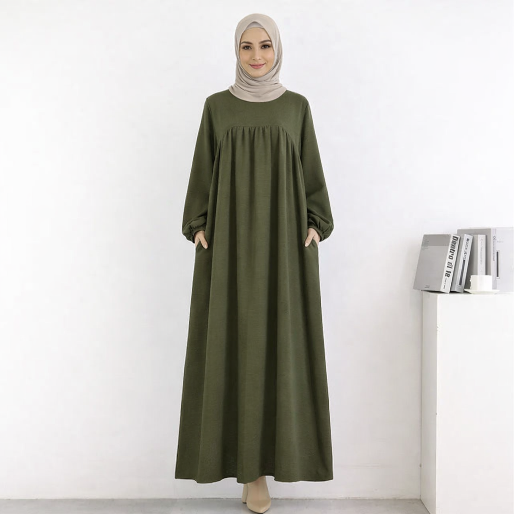 Women Loose Maxi Dress with Long Sleeves and Pockets