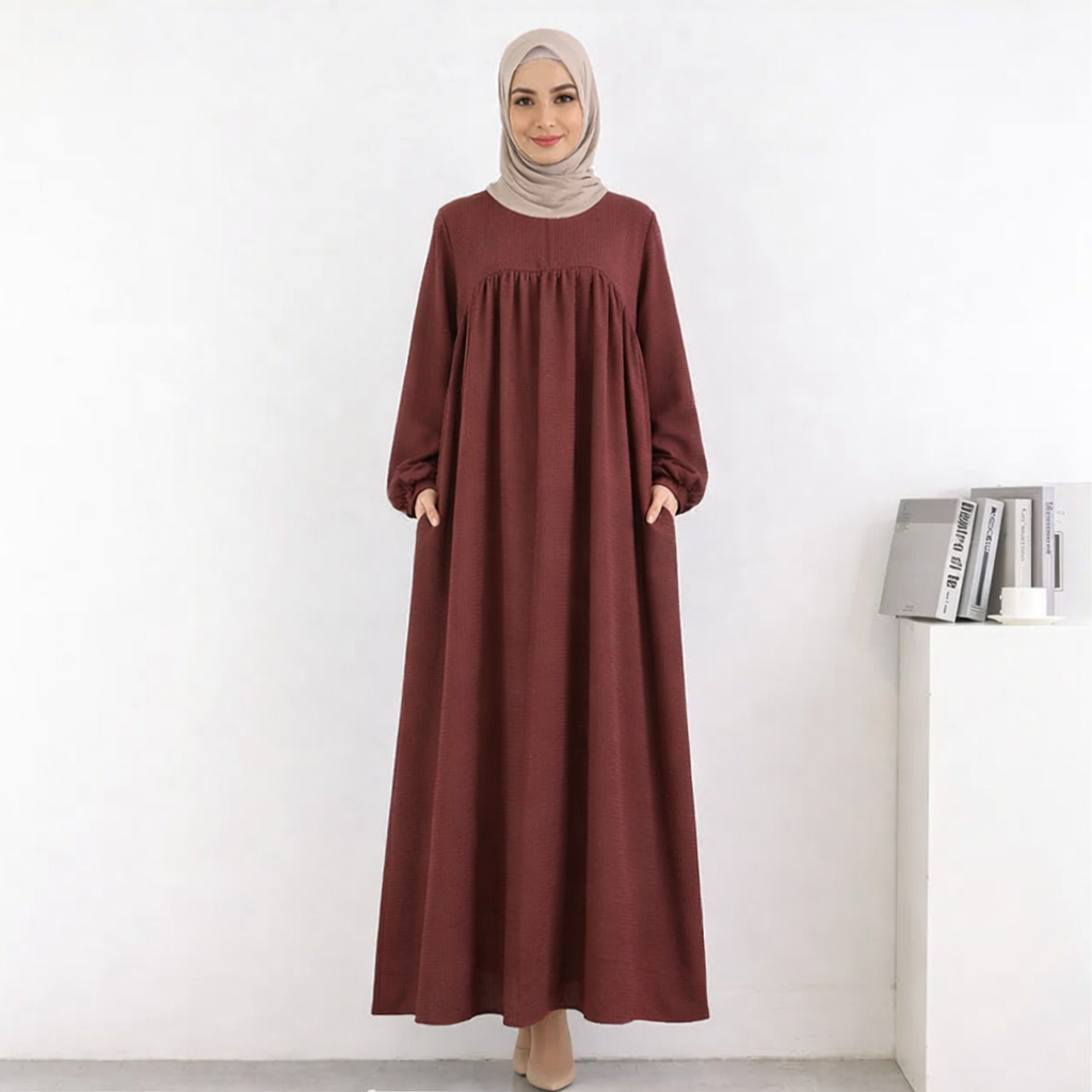 Women Loose Maxi Dress with Long Sleeves and Pockets