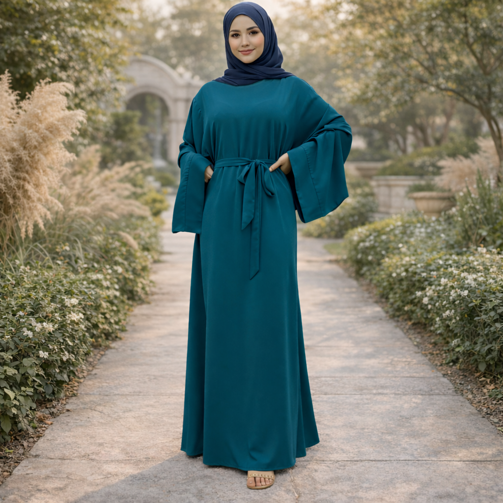 Women Elegant Belted Abaya Maxi Dress