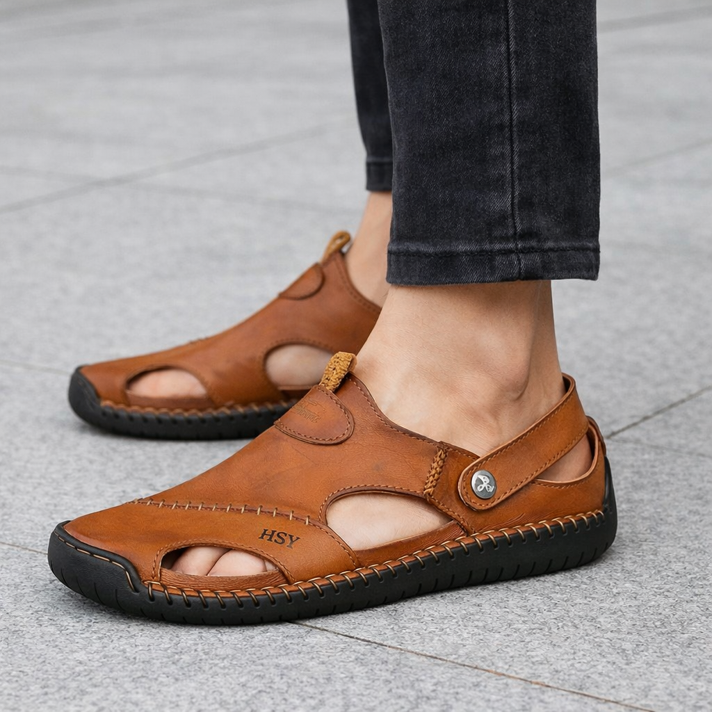 Men's Breathable Leather Sandals - Comfortable and Casual