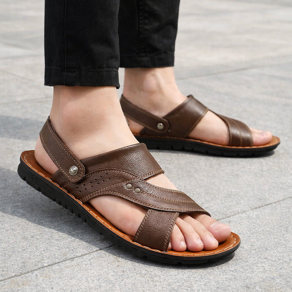 Comfortable Men's Leather Sandals - Relaxing Days