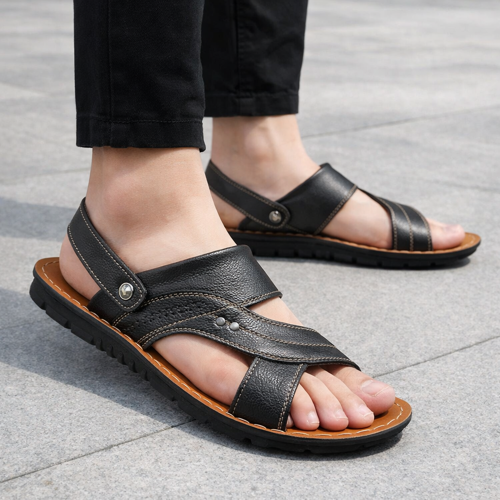 Comfortable Men's Leather Sandals - Relaxing Days