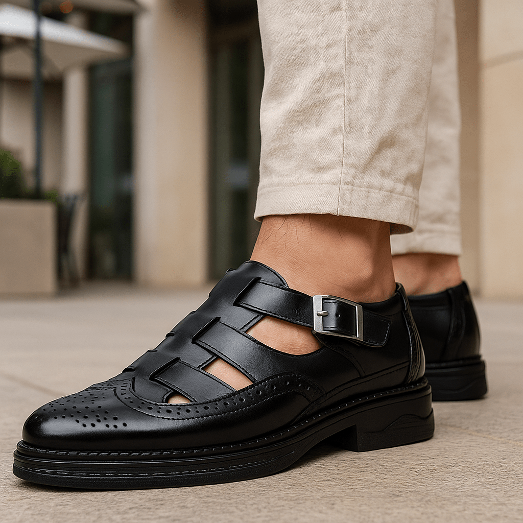 Stylish Men's Leather Sandals - Comfortable and Slip-On