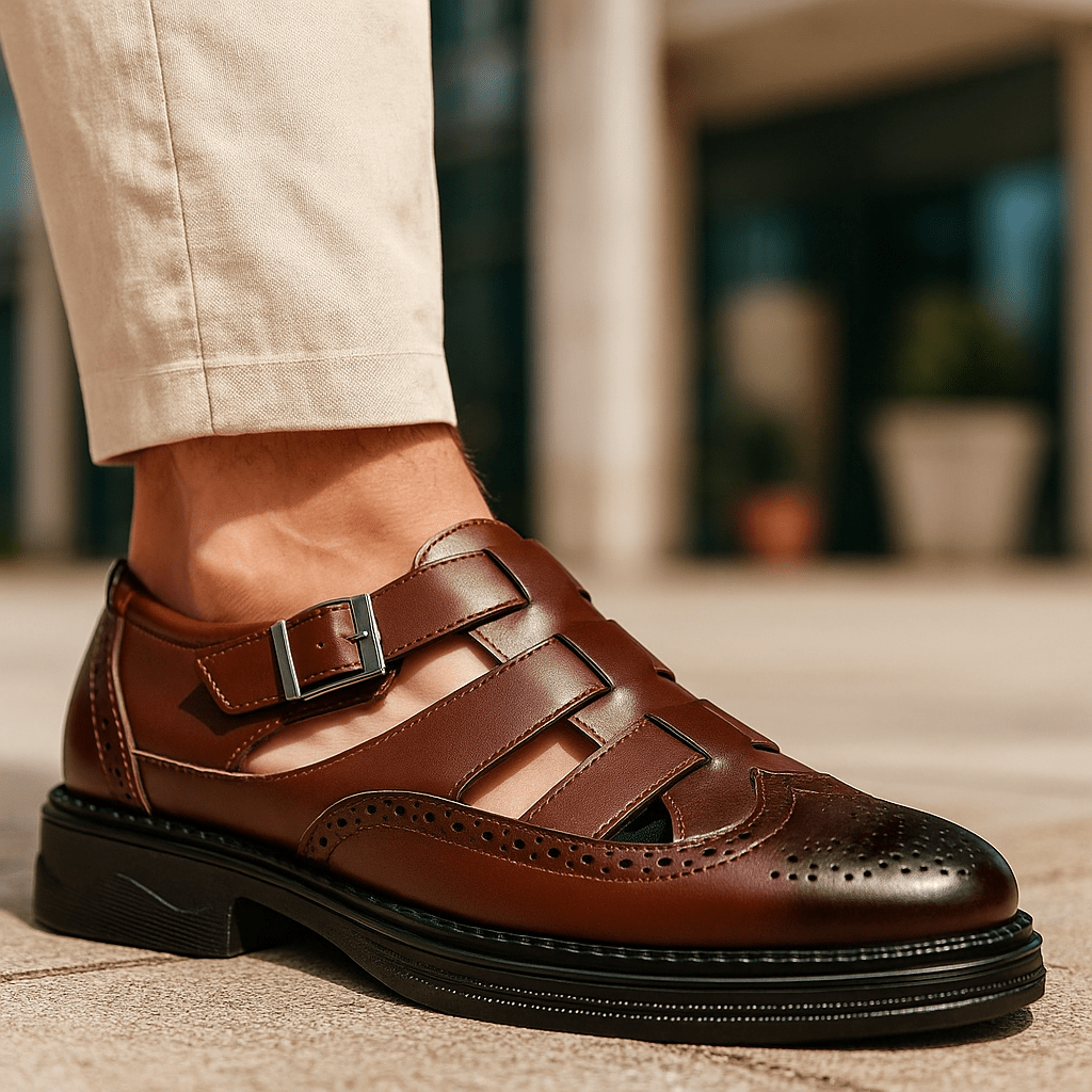 Stylish Men's Leather Sandals - Comfortable and Slip-On