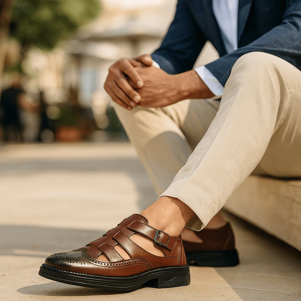 Stylish Men's Leather Sandals - Comfortable and Slip-On